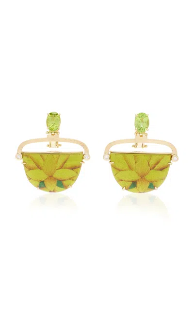 Silvia Furmanovich Marquetry 18k Yellow Gold; Diamond; And Peridot Earrings In Green