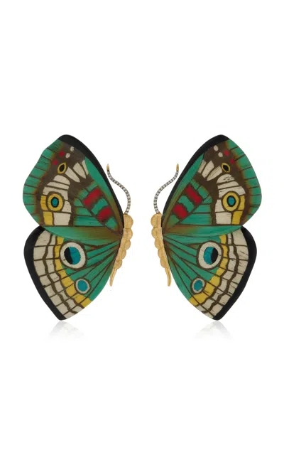 Silvia Furmanovich Marquetry 18k Yellow Gold Diamond Earrings In Multi