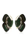 Silvia Furmanovich Marquetry Butterfly 18k Yellow Gold Emerald Earrings In Green