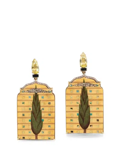 Silvia Furmanovich Marquetry Kashmir Pine Window Diamond And Sapphire Earrings In Gold