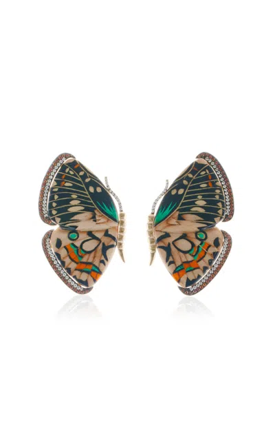 Silvia Furmanovich Marquetry Wood Butterfly Earrings In Multi
