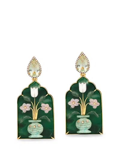 Silvia Furmanovich Multi-stone Flower-vase Earrings In Green