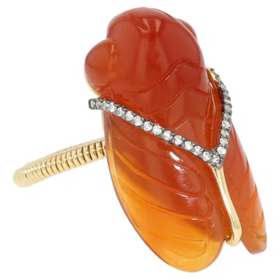 Pre-owned Silvia Furmanovich Orange Chalcedony Cicada Ring In 18k Yellow Gold With Diamond
