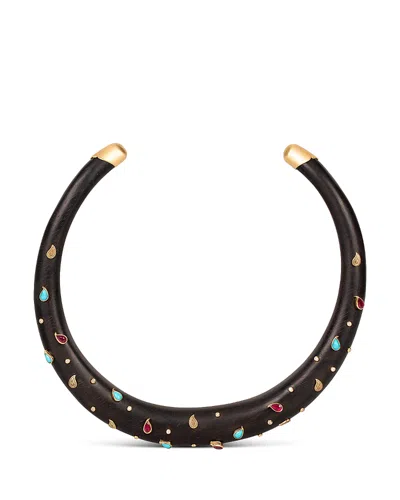 Silvia Furmanovich Silva Furmanovich 18k Yellow Gold Kashmir Ruby, Turquoise, & Diamond Brauna Wood Choker Necklace, 15 In Black