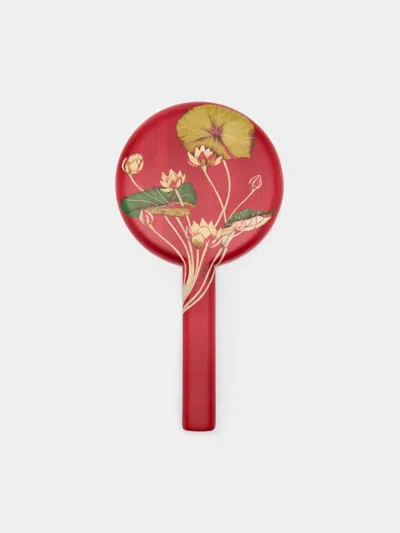 Silvia Furmanovich Waterlilies Marquetry Wood Hand Mirror  Abask Luxury Gift In Red