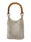 Silvia Gnecchi 'bamboo' Silver Colored Handbag With Metallic Mesh And Bamboo Handle In Grey