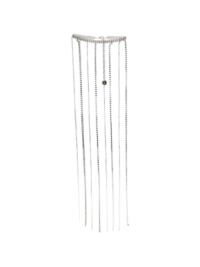 Silvia Gnecchi Diamond Crystal-embellished Fringed Neckalce In Metallic