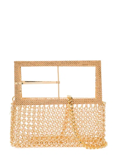 Silvia Gnecchi 'downtown Bag' Gold-colored Shoulder Bag With Maxi Buckle In Metal Mesh Woman In Grey