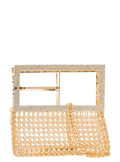 Silvia Gnecchi Downtown Bag Gold-colored Shoulder Bag With Maxi Buckle In Metal Mesh Woman In Metallic