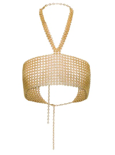 Silvia Gnecchi Gold Halterneck Crop Top In Grey
