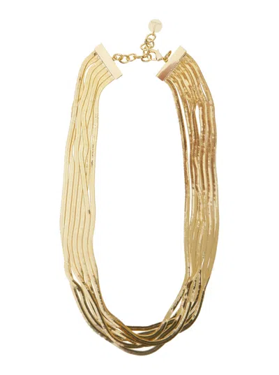 Silvia Gnecchi Imperial Long Gold-colored Necklace With Adjustable Clasp And Metallic Pendant With Logo In Brass Wo
