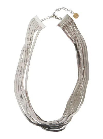 SILVIA GNECCHI 'IMPERIAL LONG' SILVER-COLORED NECKLACE WITH ADJUSTABLE CLASP AND METALLIC PENDANT WITH LOGO IN BRAS
