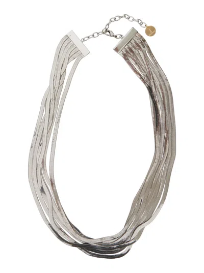 Silvia Gnecchi Imperial Long Silver-colored Necklace With Adjustable Clasp And Metallic Pendant With Logo In Brass 