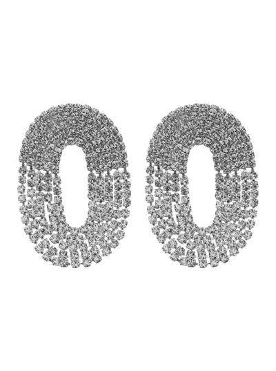 Silvia Gnecchi Liberty One Metallic Earings With Rear Closure And Oval Shape In Silver Pleated Brass Woman In Grey