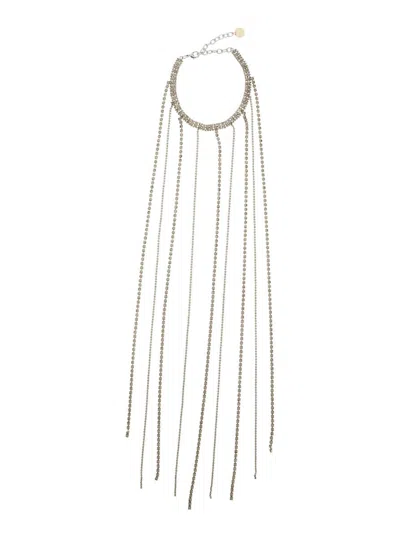SILVIA GNECCHI METALLIC-COLORED NECKLACE WITH ALL-OVER APPLIED GLASS CRYSTALS AND ADJUSTABLE CLASP IN BRASS WOMAN