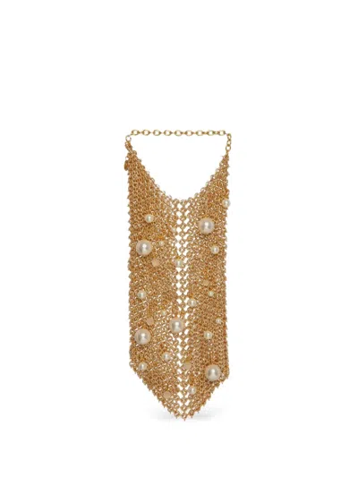 Silvia Gnecchi Pearl Embellished Mesh Shoulder Bag In Gold