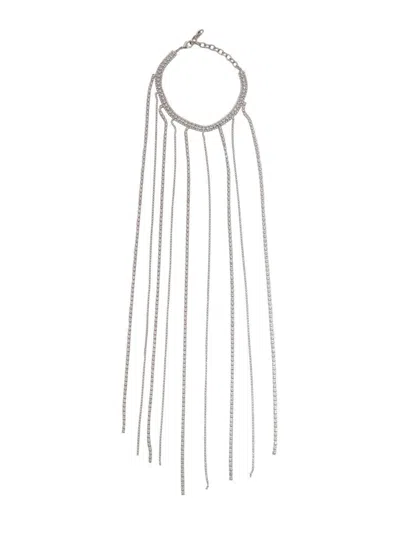 Silvia Gnecchi Silver-colored Necklace With All-over Applied Glass Crystals And Adjustable Clasp In Brass Woman