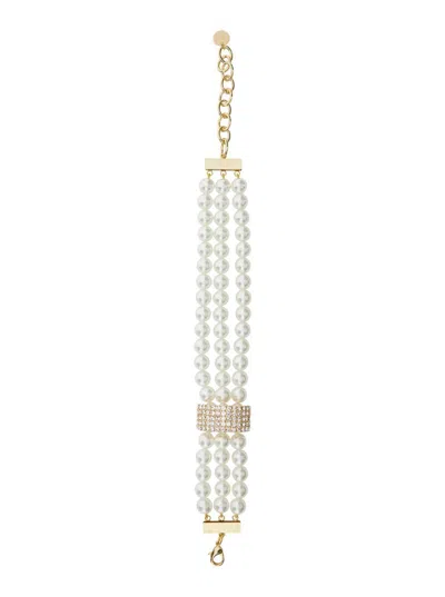 Silvia Gnecchi 'susy' Metal-colored Necklace With All-over Glass Pearls And Adjustable Clasp In Brass Woman