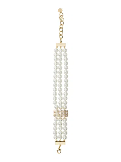 Silvia Gnecchi Susy Metal-colored Necklace With All-over Glass Pearls And Adjustable Clasp In Brass Woman In Gold