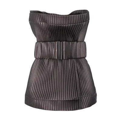 Silvia Serban Women's Antique Silver Pleated Eco-leather Belt In Black