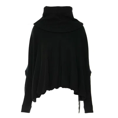 Silvia Serban Women's Black Adjustable Length Blouse With Oversized Collar