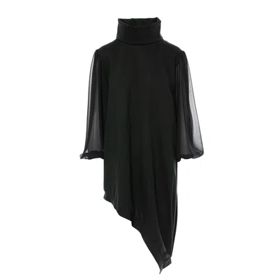 Silvia Serban Women's Black Asymmetrical Dress With Transparent Sleeves & Detachable Collar