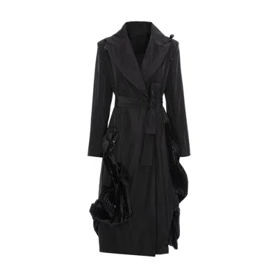 Silvia Serban Women's Black Metallic Thread Taffeta Trench Dress
