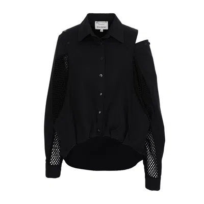 Silvia Serban Women's Black Oversized Shirt With Cotton Mesh Inserts