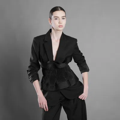 Silvia Serban Women's Black Pleated Glossy Taffeta Belt In Gold