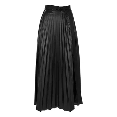 Silvia Serban Women's Black Pleated Leather Skirt With Eyelets