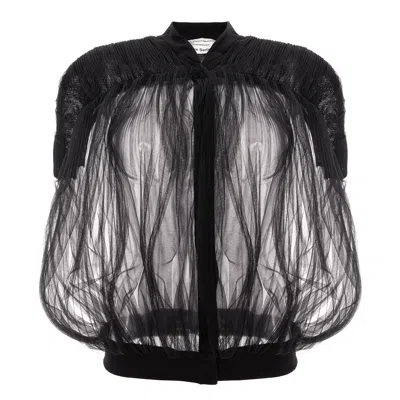 Silvia Serban Women's Black Pleated Tulle Blazer