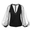 Silvia Serban Women's Black Puffed Sleeves Textured Tulle Blouse In Black
