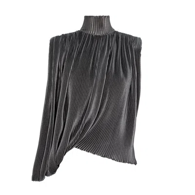 Silvia Serban Women's Draped Blouse In Pleated Silver Voile