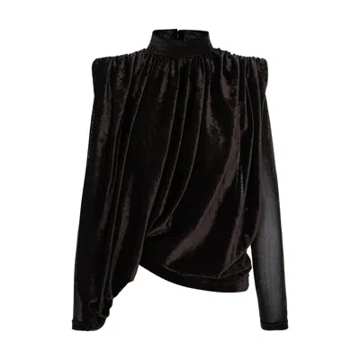 Silvia Serban Women's Two In One Draped Brown Velvet Blouse