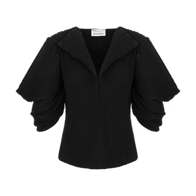Silvia Serban Women's V-neck Pleated Black Crepe Blouse