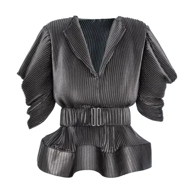 Silvia Serban Women's V-neck Pleated Silver Voile Blouse