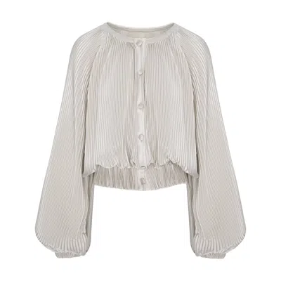 Silvia Serban Women's White Pleated Ivory Satin Bomber