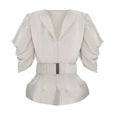 Silvia Serban Women's White V-neck Pleated Ivory Satin Blouse