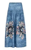 Silvia Tcherassi Abla Printed Linen Midi Skirt In Blue