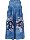 Silvia Tcherassi Abla Printed Linen Midi Skirt In Blue