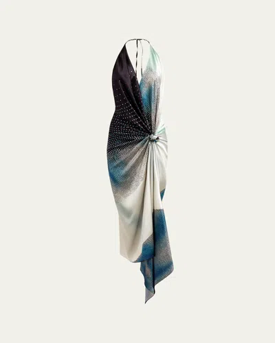 Silvia Tcherassi Abril Plunging Halter Knotted Silk Midi Dress In Gray