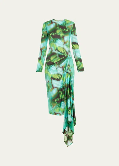 Silvia Tcherassi Ananya Gathered Silk-blend Midi Dress In Juniper Green