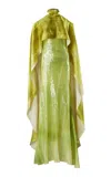 Silvia Tcherassi Adelia Open-shoulder Silk-blend Gown In Green