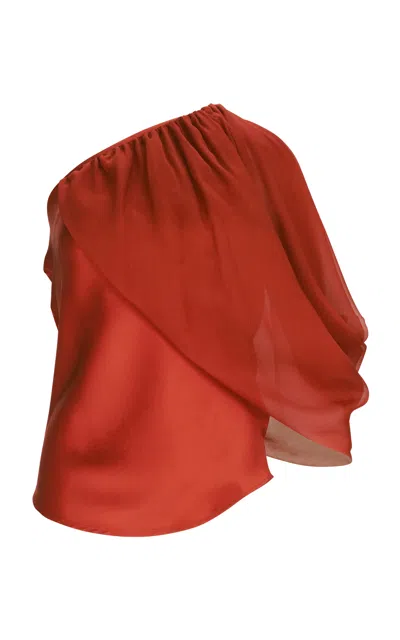 Silvia Tcherassi Adil Asymmetric Silk Top In Orange