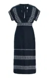 Silvia Tcherassi Ady Embroidered Linen-blend Midi Dress In Blue