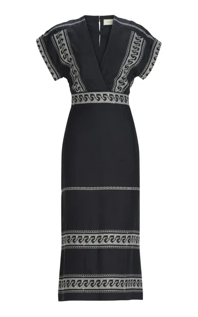 Silvia Tcherassi Ady Linen-blend Midi Dress In Navy