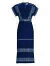 Silvia Tcherassi Ady Embroidered Linen Short-sleeve Midi Dress In Blue