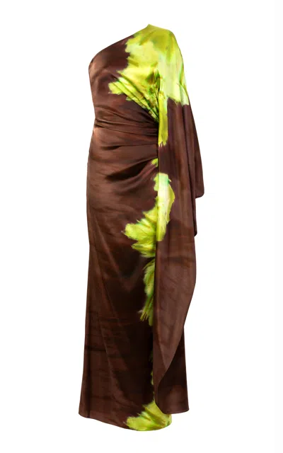 Silvia Tcherassi Afrodita Asymmetric Silk Dress In Brown