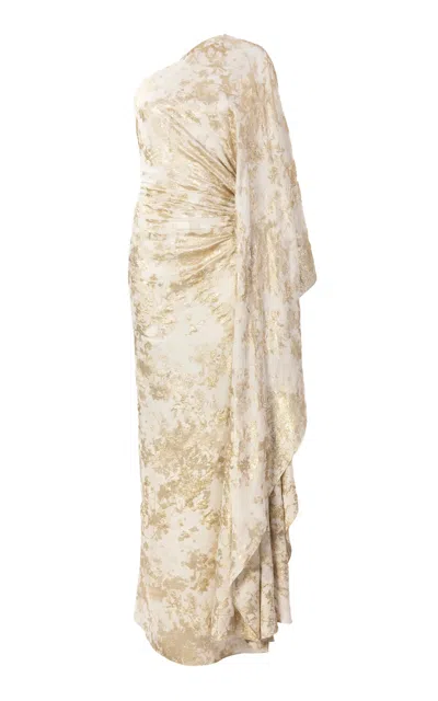 Silvia Tcherassi Afrodita Metallic Silk Jacquard Maxi Dress In Neutral