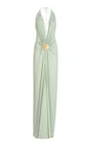 Silvia Tcherassi Aiko Gathered Satin Maxi Dress In Light Blue